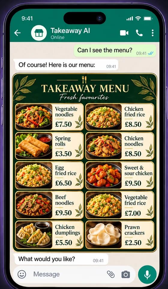 The agent shares the menu instantly